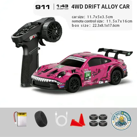 HStar D43-01Q13 Porsche 911 Black Dinosaur Livery Edition 1:43 Scale 4WD RC Drift Car | 2.4GHz Full Proportional Control, Gyro Stabilization & LED Lights